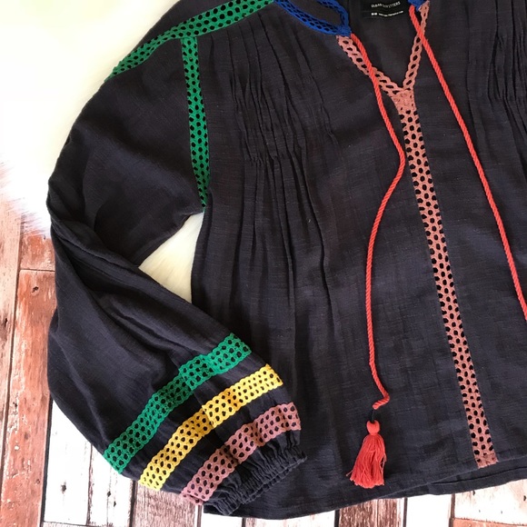 Urban Outfitters Peasant Top Blouse Tassel Medium - Picture 5 of 8